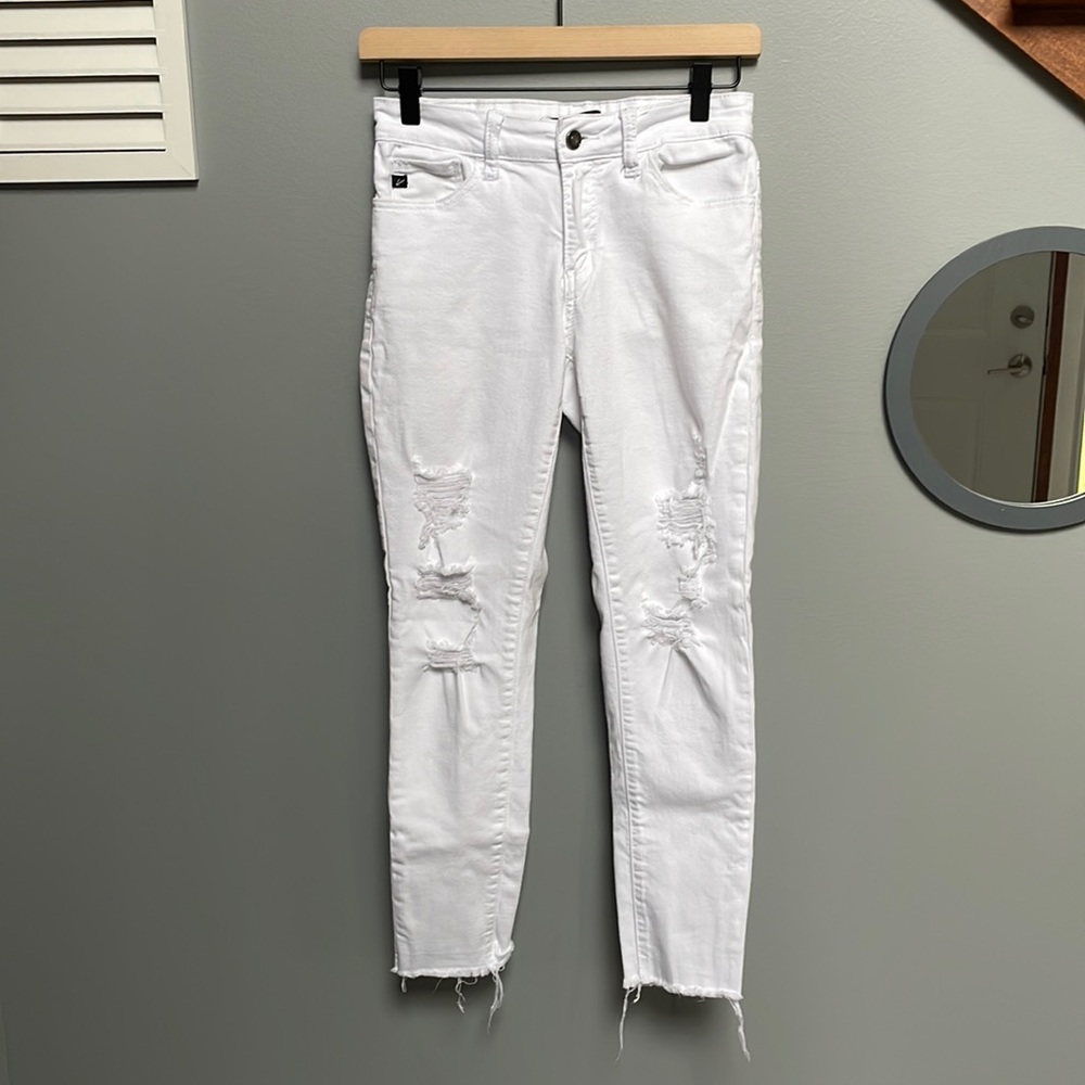 Kancan White Raw Hem Distressed White Denim Jeans size 26